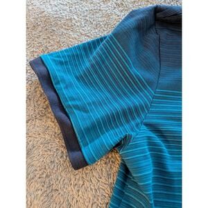 Calvin Klein Mens Ombre Stripe Polo Shirt Navy Teal Blue Short Sleeve Large